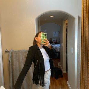 Black suede fringe jacket!